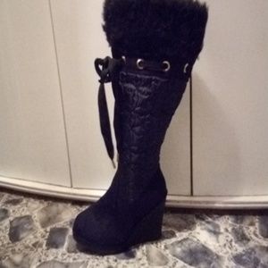 Black knee high fabric boots